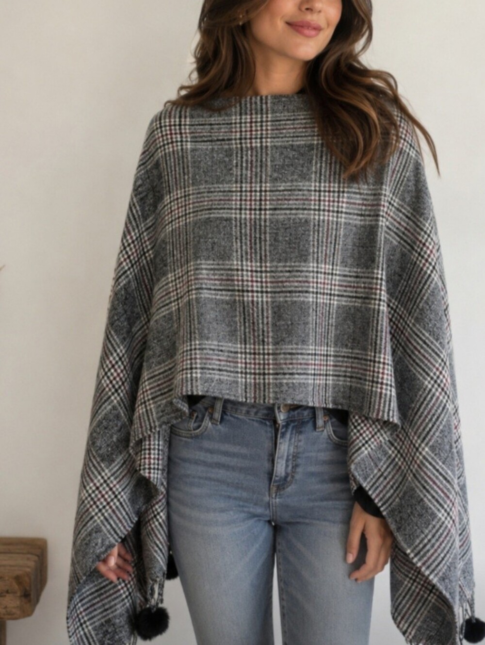 NWOT 100% Cashmere Pashmina with Pom Poms